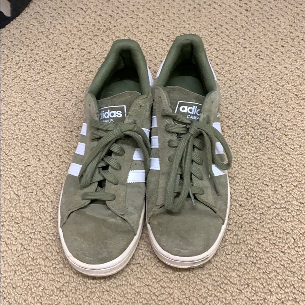 Army green Adidas campus sneakers